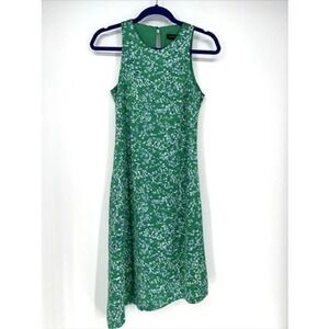 Banana Republic Dress Women Petite 2 Green Floral Asymmetrical Flowy Silky